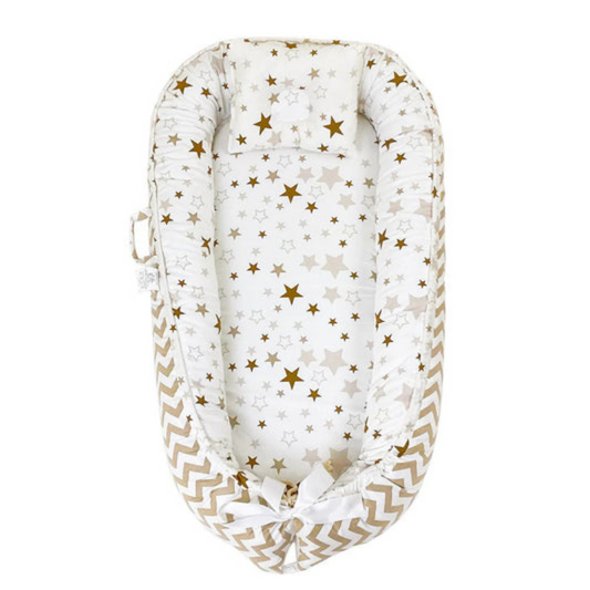 Baby Nest With Pillow - Brown Stars - 90cm x 50 cm